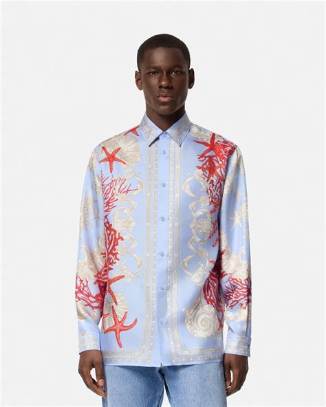 versace starfish print|Barocco Sea Silk Shirt Blue,Print .